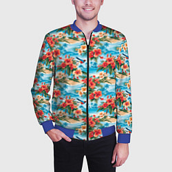 Бомбер мужской Гавайский стиль летние цветы, цвет: 3D-синий — фото 2