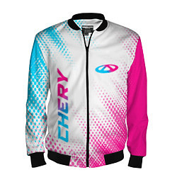 Бомбер мужской Chery neon gradient style: надпись, символ, цвет: 3D-черный