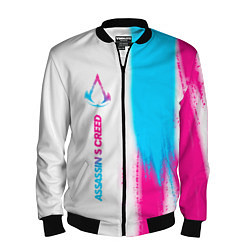 Бомбер мужской Assassins Creed neon gradient style: по-вертикали, цвет: 3D-черный