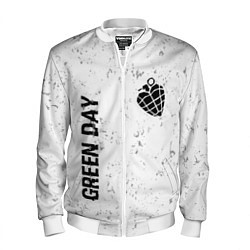 Бомбер мужской Green Day glitch на светлом фоне: надпись, символ, цвет: 3D-белый