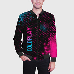 Бомбер мужской Coldplay - neon gradient: надпись, символ, цвет: 3D-черный — фото 2