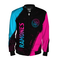 Бомбер мужской Ramones - neon gradient: надпись, символ, цвет: 3D-черный