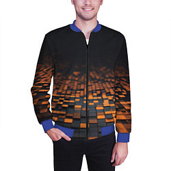 Бомбер мужской Черные и оранжевые пиксели, цвет: 3D-синий — фото 2