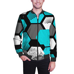 Бомбер мужской Шестиугольники абстрактный фон, цвет: 3D-черный — фото 2