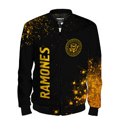 Бомбер мужской Ramones - gold gradient: надпись, символ, цвет: 3D-черный