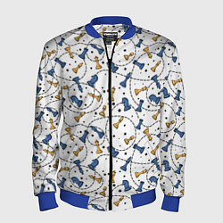 Бомбер мужской Синие и желтые шахматные фигуры на белом фоне, цвет: 3D-синий