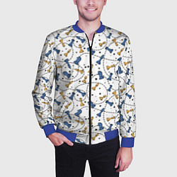 Бомбер мужской Синие и желтые шахматные фигуры на белом фоне, цвет: 3D-синий — фото 2