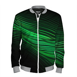 Бомбер мужской Green neon lines, цвет: 3D-меланж