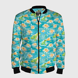 Бомбер мужской Кувшинки и лягушки, цвет: 3D-черный