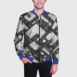 Бомбер мужской Полосы Чёрно-белые киберпанк, цвет: 3D-синий — фото 2