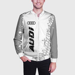 Бомбер мужской Audi speed на светлом фоне со следами шин: по-верт, цвет: 3D-белый — фото 2