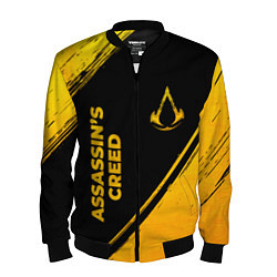 Бомбер мужской Assassins Creed - gold gradient: надпись, символ, цвет: 3D-черный