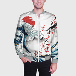 Бомбер мужской Хокусай большая волна в Канагаве - пародия укиё, цвет: 3D-меланж — фото 2