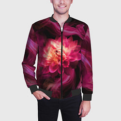 Бомбер мужской Розовый цветок в огне - нейросеть, цвет: 3D-черный — фото 2