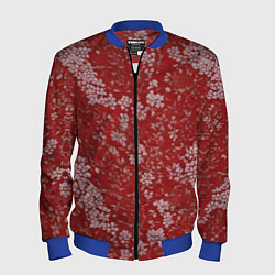 Бомбер мужской Белые лепестки на красном фоне, цвет: 3D-синий