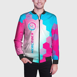 Бомбер мужской Mercedes neon gradient style по-вертикали, цвет: 3D-черный — фото 2