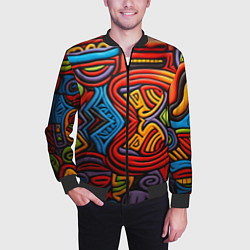 Бомбер мужской Разноцветный узор в стиле абстракционизм, цвет: 3D-черный — фото 2