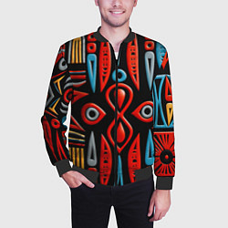 Бомбер мужской Красно-синий узор в африканском стиле, цвет: 3D-черный — фото 2