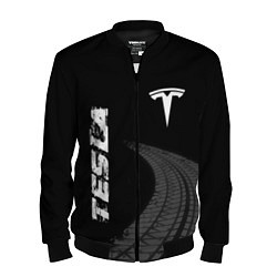 Бомбер мужской Tesla speed на темном фоне со следами шин вертикал, цвет: 3D-черный