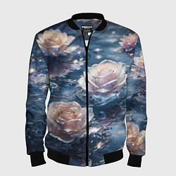 Мужской бомбер Белые розы на воде