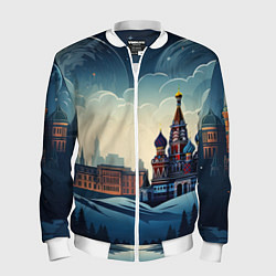 Бомбер мужской Площадь новогодняя, цвет: 3D-белый