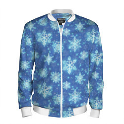 Бомбер мужской Pattern with bright snowflakes, цвет: 3D-белый