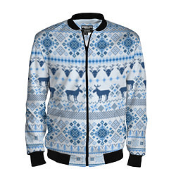 Бомбер мужской Blue sweater with reindeer, цвет: 3D-черный