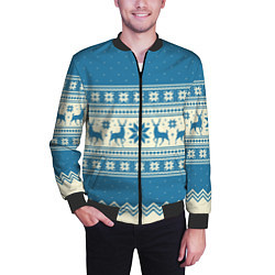 Бомбер мужской Sweater with deer on a blue background, цвет: 3D-черный — фото 2