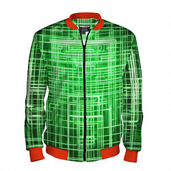 Бомбер мужской Зелёные неоновые полосы киберпанк, цвет: 3D-красный