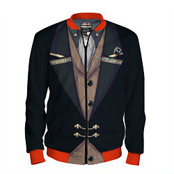 Бомбер мужской Фрак тёмно-зелёный с хлястиком, цвет: 3D-красный