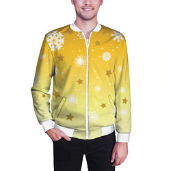 Бомбер мужской Снежинки и звезды на желтом, цвет: 3D-белый — фото 2