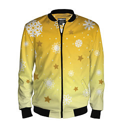 Бомбер мужской Снежинки и звезды на желтом, цвет: 3D-черный