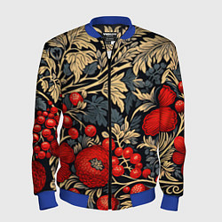 Бомбер мужской Новогодние ягодки и узоры, цвет: 3D-синий