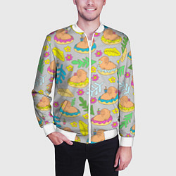 Бомбер мужской Семья капибар на отдыхе, цвет: 3D-белый — фото 2