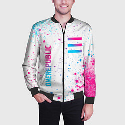 Бомбер мужской OneRepublic neon gradient style вертикально, цвет: 3D-черный — фото 2