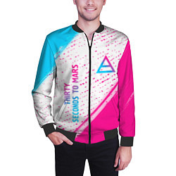 Бомбер мужской Thirty Seconds to Mars neon gradient style вертика, цвет: 3D-черный — фото 2