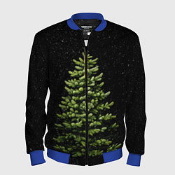 Бомбер мужской Ель на темном фоне, цвет: 3D-синий