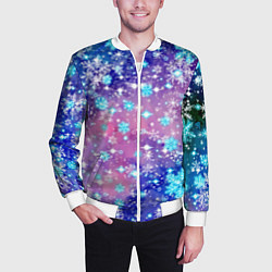 Бомбер мужской Снежинки - морозный паттерн, цвет: 3D-белый — фото 2