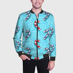 Бомбер мужской Новогодний леденец трость, цвет: 3D-черный — фото 2