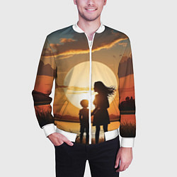 Бомбер мужской Мать и дитя на закате, цвет: 3D-белый — фото 2