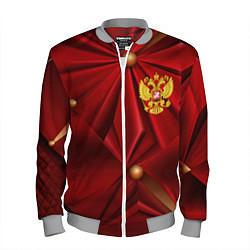 Бомбер мужской Золотой герб России на красной абстракции, цвет: 3D-меланж
