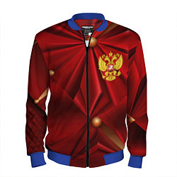 Бомбер мужской Золотой герб России на красной абстракции, цвет: 3D-синий