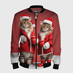Бомбер мужской С новым котом - два кота в костюмах Санты, цвет: 3D-черный