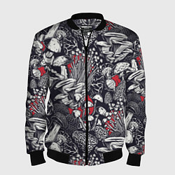 Бомбер мужской Разные грибы, цвет: 3D-черный