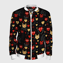 Бомбер мужской Паттерн с сердечками и котами валентинка, цвет: 3D-белый