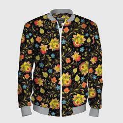 Мужской бомбер Хохломская роспись разноцветные цветы