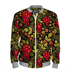 Бомбер мужской Хохломская роспись красные ягоды, цвет: 3D-меланж