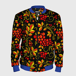 Мужской бомбер Хохломская роспись золотистые листья чёрном фоне
