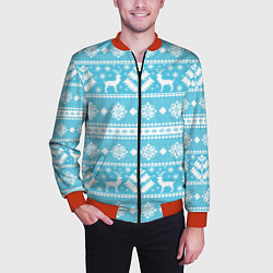 Бомбер мужской Новый год ели и олени, цвет: 3D-красный — фото 2