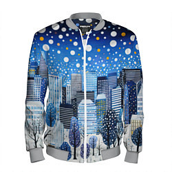 Бомбер мужской Новогодний синий ночной город, цвет: 3D-меланж
